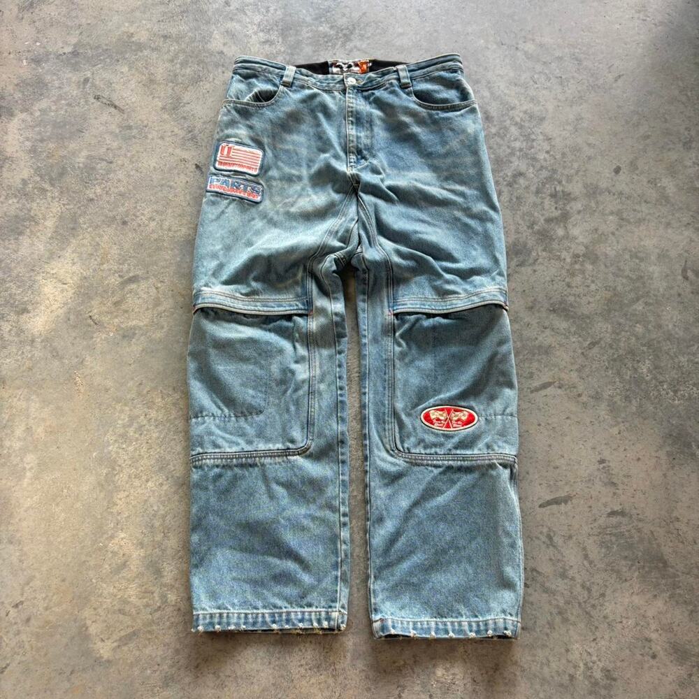 Y2K IIcon Baggy Double Knee Motorcycle Jeans With Patches